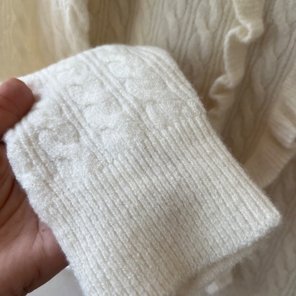J.Crew Sz M Pearl‎ Ruffle Front Cable Knit Turtleneck Wool Stretch Sweater Top - Picture 7 of 8